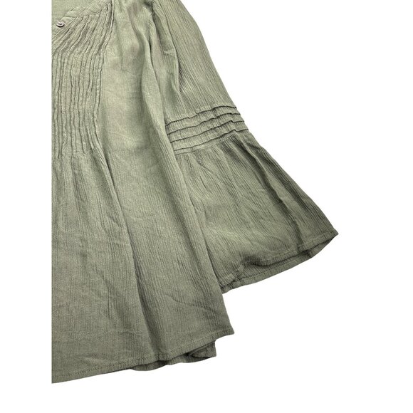 Cece Green Bell Sleeve Blouse Rayon Size S Semi Sheer Flowy Forest Fairy Pleated - Picture 2 of 6